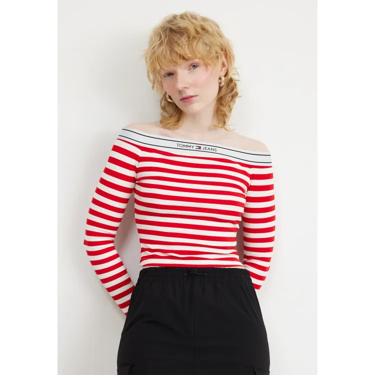 Tommy Jeans LOGO TAPE OFF SHOULDER - Maglietta a manica lunga
