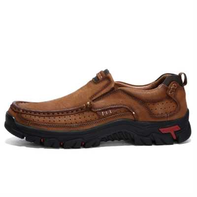 2021  Men Hiking Shoes Comfortable First Layer Cowhide Leather Outdoor Sneakers Men Breathable Hiking Sports Boots Big Size