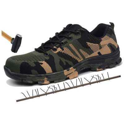 New Men Ankle Boots Outdoor Plus Size Steel Toe Cap Work Boots Shoes Men Camouflage Puncture Proof Safety Shoes Breathable