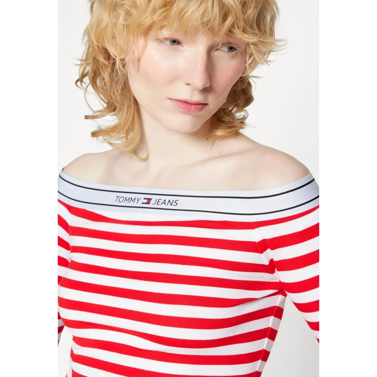 Tommy Jeans LOGO TAPE OFF SHOULDER - Maglietta a manica lunga