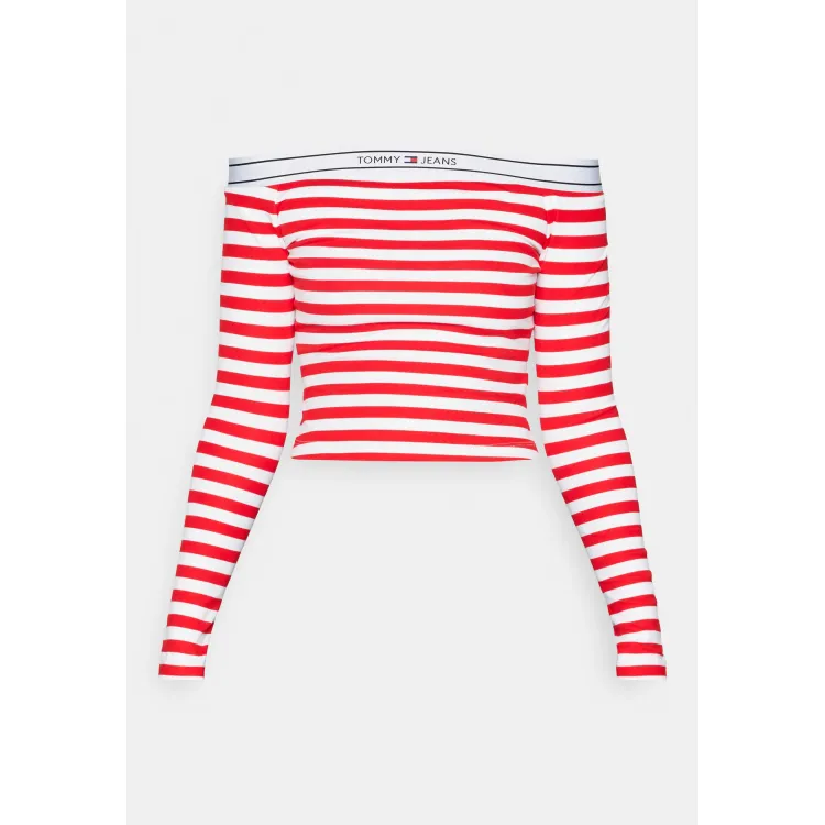Tommy Jeans LOGO TAPE OFF SHOULDER - Maglietta a manica lunga