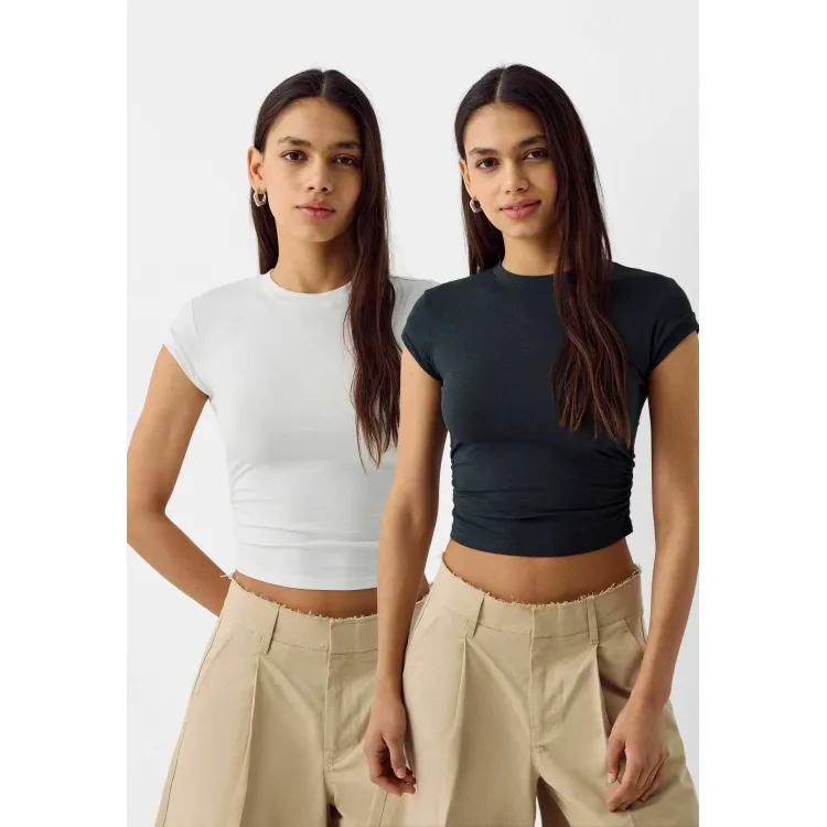Bershka ROLLED-UP SLEEVES - 2-PACK - T-shirt basic