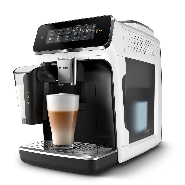 Philips Kaffeevollautomat EP3343/50 3300 Series, 6 Kaffeespezialitäten, mit LatteGo-Milchsystem, Weiß/Schwarz