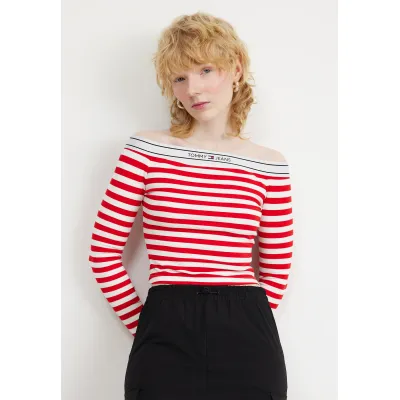 Tommy Jeans LOGO TAPE OFF SHOULDER - Maglietta a manica lunga